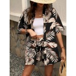 Women Holiday Print Short-Sleeved Shirt And Shorts Two-Piece Set Women Holiday Print Short-Sleeved Shirt And Shorts Two-Piece Set