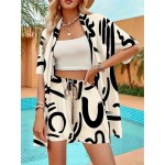 Women Holiday Print Short-Sleeved Shirt And Shorts Two-Piece Set Women Holiday Print Short-Sleeved Shirt And Shorts Two-Piece Set