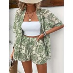 Women Holiday Print Short-Sleeved Shirt And Shorts Two-Piece Set Women Holiday Print Short-Sleeved Shirt And Shorts Two-Piece Set