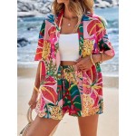 Women Holiday Print Short-Sleeved Shirt And Shorts Two-Piece Set Women Holiday Print Short-Sleeved Shirt And Shorts Two-Piece Set