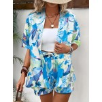 Women Holiday Print Short-Sleeved Shirt And Shorts Two-Piece Set Women Holiday Print Short-Sleeved Shirt And Shorts Two-Piece Set