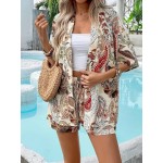 Women Holiday Print Short-Sleeved Shirt And Shorts Two-Piece Set Women Holiday Print Short-Sleeved Shirt And Shorts Two-Piece Set