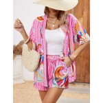 Women Holiday Print Short-Sleeved Shirt And Shorts Two-Piece Set Women Holiday Print Short-Sleeved Shirt And Shorts Two-Piece Set