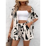 Women Holiday Print Short-Sleeved Shirt And Shorts Two-Piece Set Women Holiday Print Short-Sleeved Shirt And Shorts Two-Piece Set