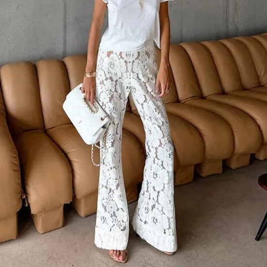 Women Fashion Sexy Lace Jacquard Hollow-Out Flared Pants Women Fashion Sexy Lace Jacquard Hollow-Out Flared Pants