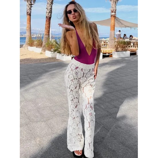 Women Fashion Sexy Lace Jacquard Hollow-Out Flared Pants Women Fashion Sexy Lace Jacquard Hollow-Out Flared Pants