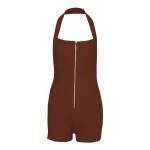 Women Fashion Sexy Solid Color Halter-Neck Zipper Backless Rompers Women Fashion Sexy Solid Color Halter-Neck Zipper Backless Rompers