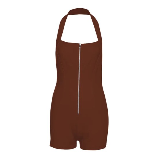 Women Fashion Sexy Solid Color Halter-Neck Zipper Backless Rompers Women Fashion Sexy Solid Color Halter-Neck Zipper Backless Rompers