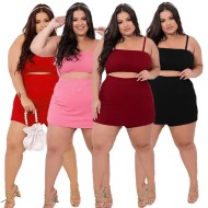 Women Fashion Plus Size Sexy Solid Color Camis Skirt Summer Set Women Fashion Plus Size Sexy Solid Color Camis Skirt Summer Set