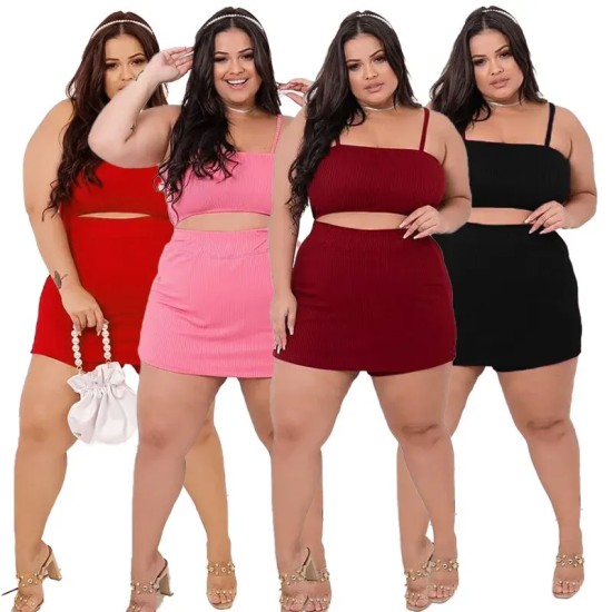 Women Fashion Plus Size Sexy Solid Color Camis Skirt Summer Set Women Fashion Plus Size Sexy Solid Color Camis Skirt Summer Set