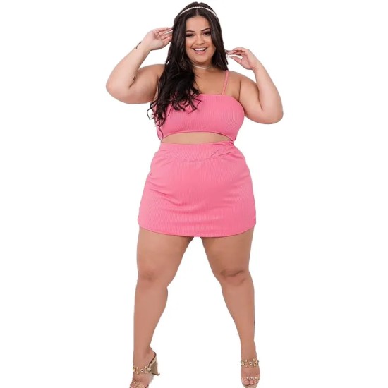 Women Fashion Plus Size Sexy Solid Color Camis Skirt Summer Set Women Fashion Plus Size Sexy Solid Color Camis Skirt Summer Set