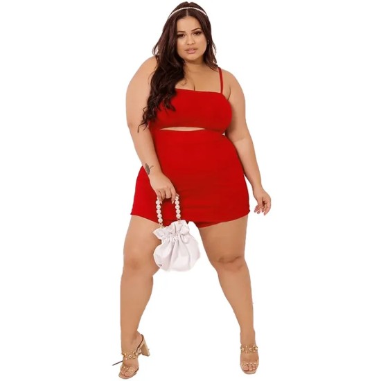Women Fashion Plus Size Sexy Solid Color Camis Skirt Summer Set Women Fashion Plus Size Sexy Solid Color Camis Skirt Summer Set