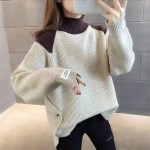 Autumn And Winter Women'S Casual Contrast Color Stitching Sweater Autumn And Winter Women'S Casual Contrast Color Stitching Sweater