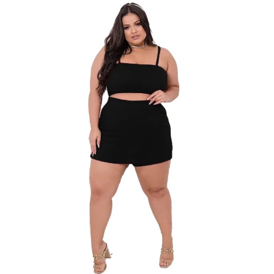 Women Fashion Plus Size Sexy Solid Color Camis Skirt Summer Set Women Fashion Plus Size Sexy Solid Color Camis Skirt Summer Set