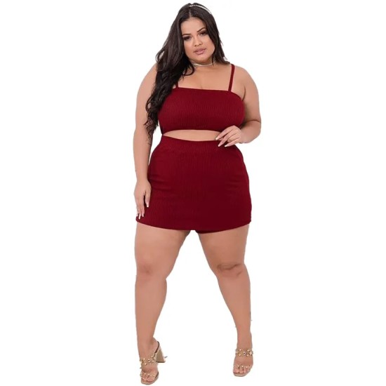 Women Fashion Plus Size Sexy Solid Color Camis Skirt Summer Set Women Fashion Plus Size Sexy Solid Color Camis Skirt Summer Set