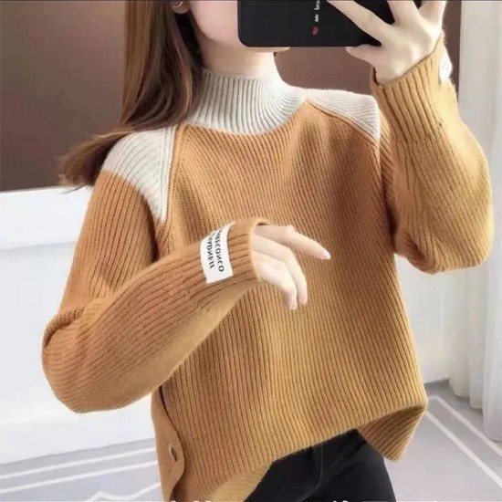 Autumn And Winter Women'S Casual Contrast Color Stitching Sweater Autumn And Winter Women'S Casual Contrast Color Stitching Sweater