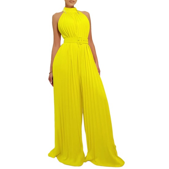 Women Fashion Solid Color Sleeveless Wide Leg Pleated Wide Leg Jumpsuits Women Fashion Solid Color Sleeveless Wide Leg Pleated Wide Leg Jumpsuits