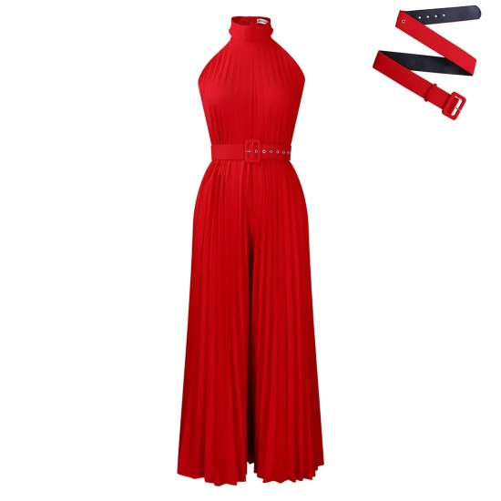 Women Fashion Solid Color Sleeveless Wide Leg Pleated Wide Leg Jumpsuits Women Fashion Solid Color Sleeveless Wide Leg Pleated Wide Leg Jumpsuits
