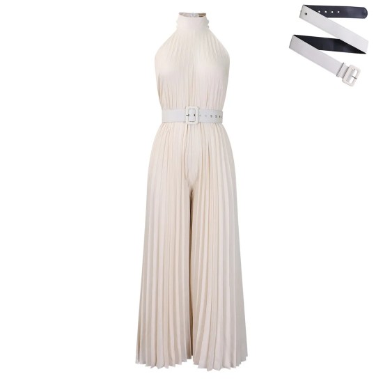 Women Fashion Solid Color Sleeveless Wide Leg Pleated Wide Leg Jumpsuits Women Fashion Solid Color Sleeveless Wide Leg Pleated Wide Leg Jumpsuits