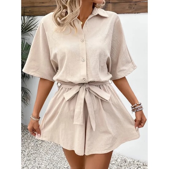 Women Casual Solid Color Short Sleeve Rompers Women Casual Solid Color Short Sleeve Rompers