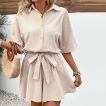 Women Casual Solid Color Short Sleeve Rompers Women Casual Solid Color Short Sleeve Rompers