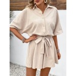 Women Casual Solid Color Short Sleeve Rompers Women Casual Solid Color Short Sleeve Rompers
