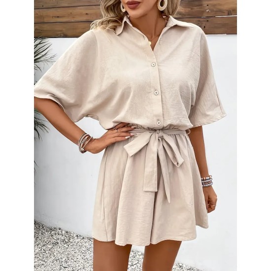 Women Casual Solid Color Short Sleeve Rompers Women Casual Solid Color Short Sleeve Rompers