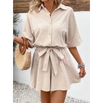 Women Casual Solid Color Short Sleeve Rompers Women Casual Solid Color Short Sleeve Rompers