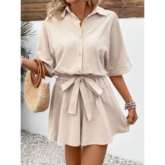 Women Casual Solid Color Short Sleeve Rompers Women Casual Solid Color Short Sleeve Rompers