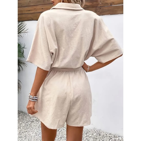 Women Casual Solid Color Short Sleeve Rompers Women Casual Solid Color Short Sleeve Rompers