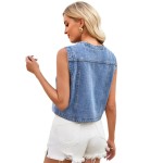 Women Fashion Sleeveless Single-Breasted Denim Top Women Fashion Sleeveless Single-Breasted Denim Top