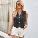 Women Fashion Sleeveless Single-Breasted Denim Top Women Fashion Sleeveless Single-Breasted Denim Top