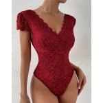Women Fashion Solid Color Lace Deep V Backless Bodysuits Women Fashion Solid Color Lace Deep V Backless Bodysuits