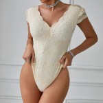 Women Fashion Solid Color Lace Deep V Backless Bodysuits Women Fashion Solid Color Lace Deep V Backless Bodysuits