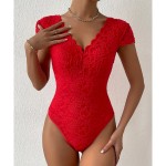 Women Fashion Solid Color Lace Deep V Backless Bodysuits Women Fashion Solid Color Lace Deep V Backless Bodysuits