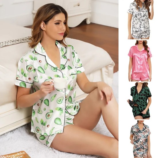 Women Fashion Print Short Sleeve Top And Shorts Pajamas Two-Piece Set Women Fashion Print Short Sleeve Top And Shorts Pajamas Two-Piece Set