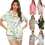 Women Fashion Print Short Sleeve Top And Shorts Pajamas Two-Piece Set Women Fashion Print Short Sleeve Top And Shorts Pajamas Two-Piece Set