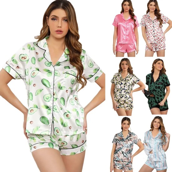 Women Fashion Print Short Sleeve Top And Shorts Pajamas Two-Piece Set Women Fashion Print Short Sleeve Top And Shorts Pajamas Two-Piece Set
