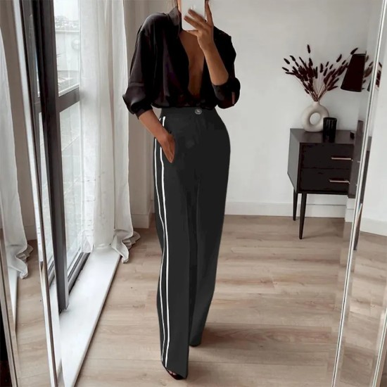 Women Fashion Casual Contrast Color Straight Pants Women Fashion Casual Contrast Color Straight Pants