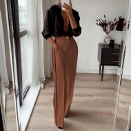 Women Fashion Casual Contrast Color Straight Pants Women Fashion Casual Contrast Color Straight Pants