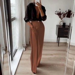 Women Fashion Casual Contrast Color Straight Pants Women Fashion Casual Contrast Color Straight Pants
