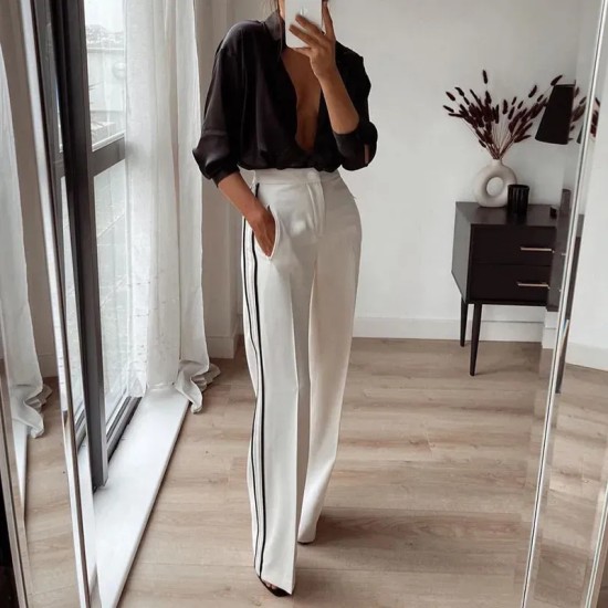 Women Fashion Casual Contrast Color Straight Pants Women Fashion Casual Contrast Color Straight Pants