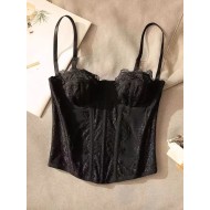 Women Fashion Sexy Solid Color Lace See-Through Corset Camisole Women Fashion Sexy Solid Color Lace See-Through Corset Camisole