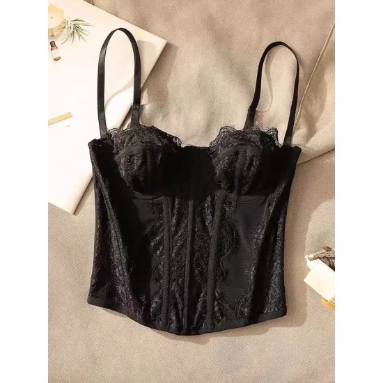 Women Fashion Sexy Solid Color Lace See-Through Corset Camisole Women Fashion Sexy Solid Color Lace See-Through Corset Camisole
