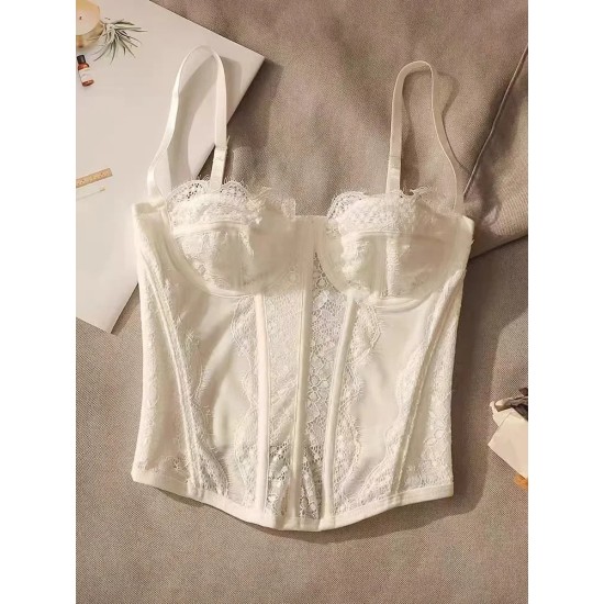 Women Fashion Sexy Solid Color Lace See-Through Corset Camisole Women Fashion Sexy Solid Color Lace See-Through Corset Camisole