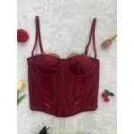 Women Fashion Sexy Solid Color Lace See-Through Corset Camisole Women Fashion Sexy Solid Color Lace See-Through Corset Camisole