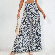Women Fashion Casual Chiffon Floral Printed High Waist Wide Leg Pants