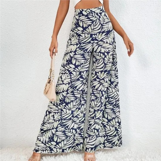 Women Fashion Casual Chiffon Floral Printed High Waist Wide Leg Pants Women Fashion Casual Chiffon Floral Printed High Waist Wide Leg Pants