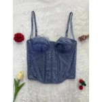 Women Fashion Sexy Solid Color Lace See-Through Corset Camisole Women Fashion Sexy Solid Color Lace See-Through Corset Camisole