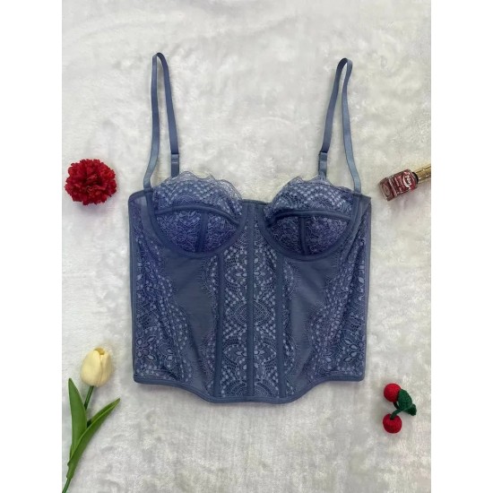 Women Fashion Sexy Solid Color Lace See-Through Corset Camisole Women Fashion Sexy Solid Color Lace See-Through Corset Camisole